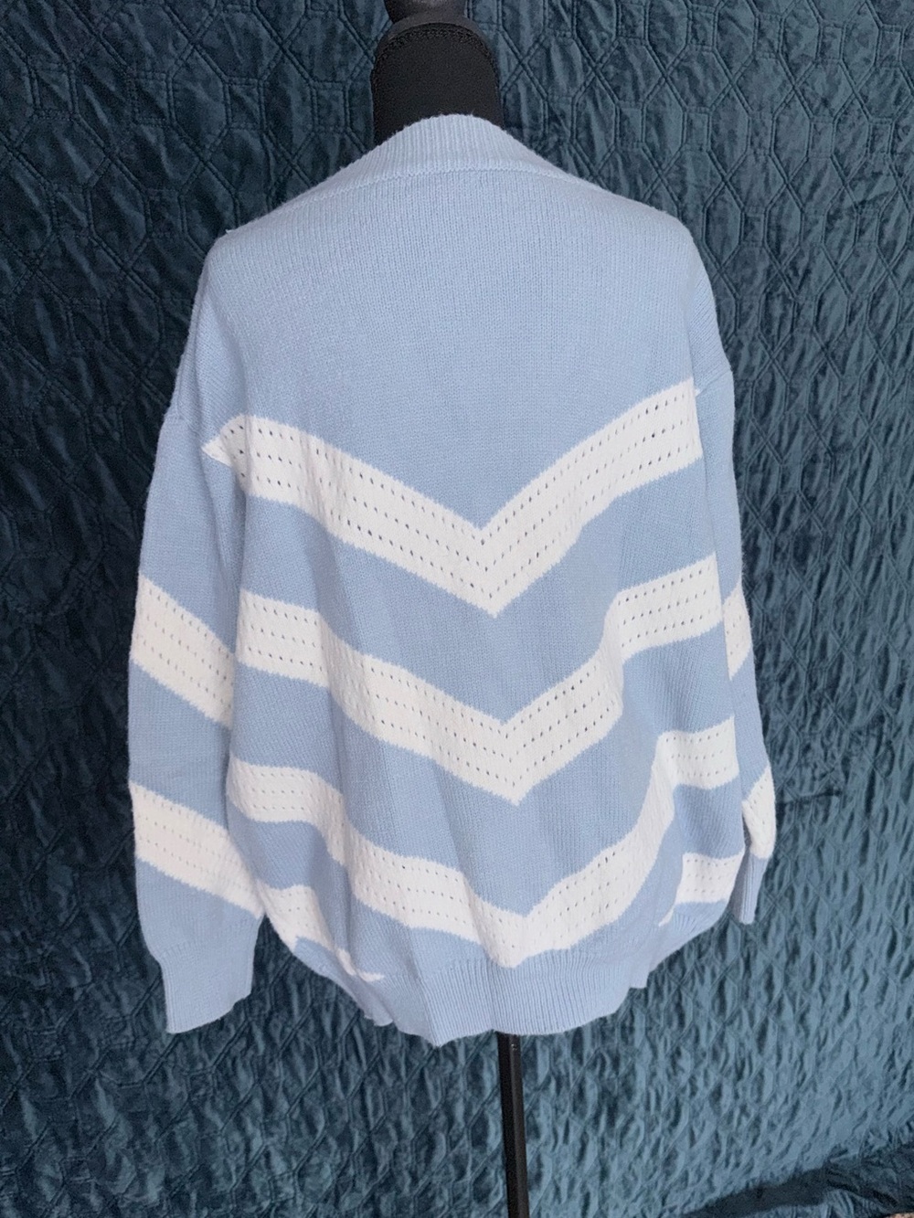 FRNCH Light Blue and White Chevron Knit Sweater